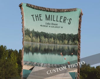 Luxury Realtor Closing Gift for Vacation Home Buyers Custom Woven Photo Blanket Nordic Retro Design Personalized Client Keepsake Warming
