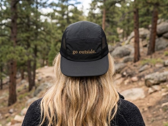 Go Outside Embroidered 5 Panel Hat Nylon Camp Cap for Hiking & Camping Minimalist Nature Lover Gift Gorpcore Outdoor Streetwear Inspiration