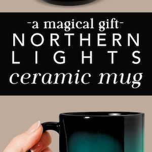 Green Northern Lights Mug Aurora Borealis Ceramic Cup Pine Tree Silhouette Design Night Sky Mountain Coffee Camping Gift Nature Lover Starry image 20