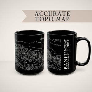 Mount Rundle Topographic Map Mug Banff Alberta Canada Souvenir Black Ceramic Coffee Cup for Hikers Modern Mountain Gift 11oz 15oz Homeware