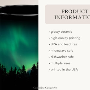 Green Northern Lights Mug Aurora Borealis Ceramic Cup Pine Tree Silhouette Design Night Sky Mountain Coffee Camping Gift Nature Lover Starry image 7
