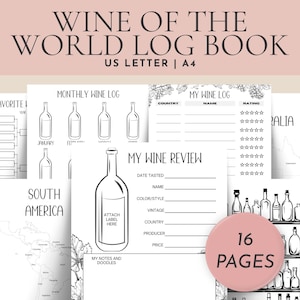 Rastreador de vinos Vinos de todo el mundo Diario de reseñas de vinos imprimible Regalo para amantes del vino Desafío del vino Páginas para colorear para adultos Juego de marcapáginas