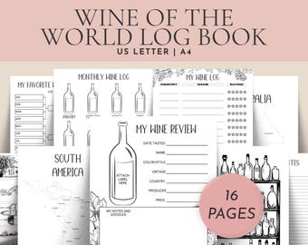 Wine Tracker Wines From Around The World Printable Wine Review Journal Wine Lover Gift Wine Challenge Adult Coloring Pages Bookmark Set