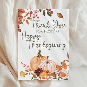Thanksgiving Card Gift for Host Appreciation Card Gift for Her Watercolor Autumn Hostess Gift for Friendsgiving Fall Card Hostess Printable