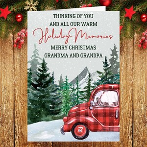 Großeltern Karte für Weihnachten, Geschenk der Großeltern, nostalgische Weihnachten mit rotem Kleinlaster, Aquarell Weihnachten Printable