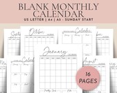 Minimalist Blank Calendar for Monthly Planner Calendar for Binder PDF Printable Calendar Grid Blank Page Business Calendar for Work A4 A5