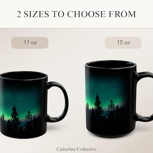 Green Northern Lights Mug Aurora Borealis Ceramic Cup Pine Tree Silhouette Design Night Sky Mountain Coffee Camping Gift Nature Lover Starry image 8