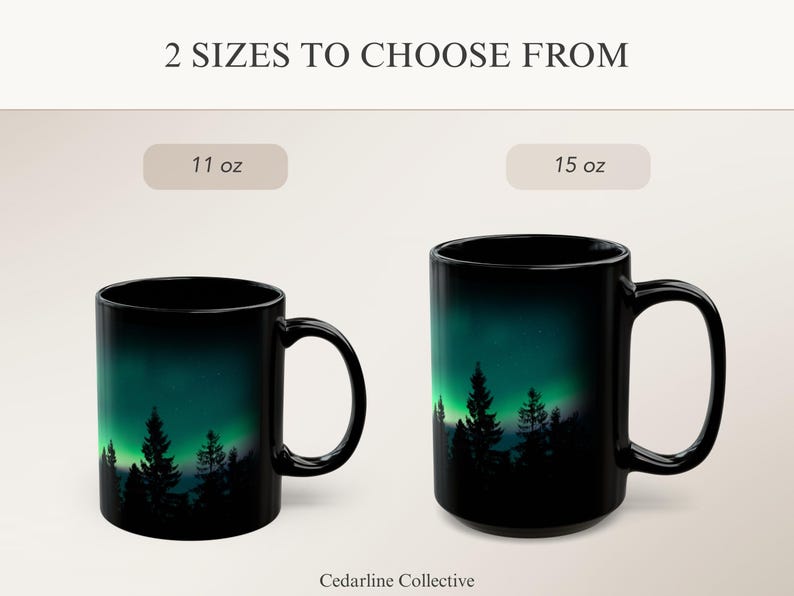 Green Northern Lights Mug Aurora Borealis Ceramic Cup Pine Tree Silhouette Design Night Sky Mountain Coffee Camping Gift Nature Lover Starry image 8