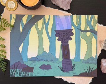 Stone Column - Guardians Series 5x7" Art Print | Fantasy, Magical Animal Statues Illustrations