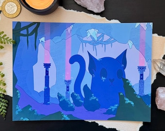 Cat Guardian - Guardians Series 5x7" Art Print | Fantasy, Magical Animal Statues Illustrations