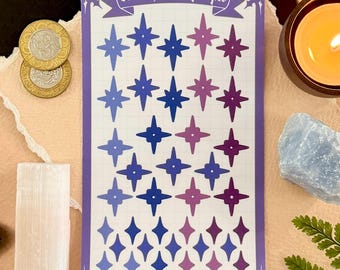 Purple Starry Deco Matte Sticker Sheet 3.5" x 6" | Journaling, Scrapbooking, Deco Stickers