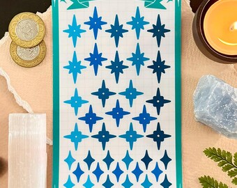 Blue Starry Deco Matte Sticker Sheet 3.5" x 6" | Journaling, Scrapbooking, Deco Stickers