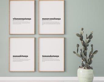 The Tanga Collection, Series 2 | Kupu Māori Wall Art Set | Aroha Home Decor | Māori Word Art | Printable Poster | NZ Gift Idea