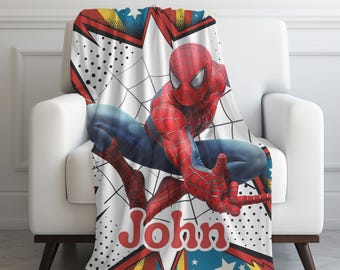 Personalized Spiderman Fleece Blanket, Custom Superhero Gift