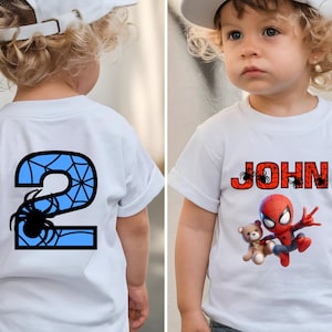 Superhero Toddler Tee, Personalized Kids Shirt, Birthday Gift, Spiderman Birthday Tee, Cute Toddler Apparel, Toddler Short Sleeve Shirt
