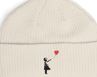 Banksy Balloon Girl Cuff Beanie | Street Art Icon Embroidered Cuff Beanie