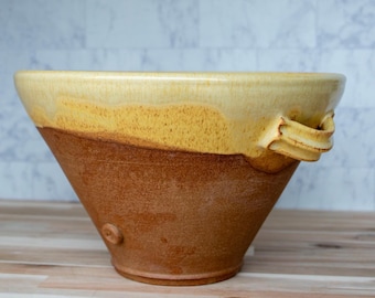Handmade Stoneware Clay Cassole: French Cooking Pot, Yellow Salt Glaze