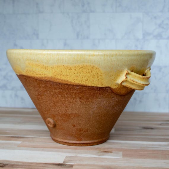Handmade Stoneware Clay Cassole: French Cooking Pot, Yellow Salt Glaze