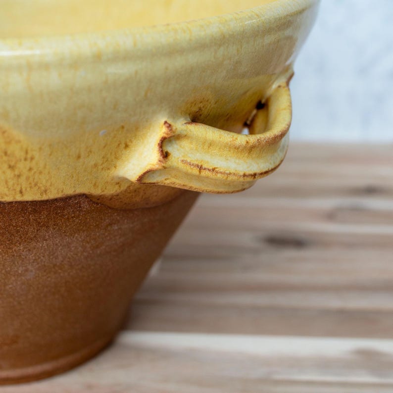 Handmade Stoneware Clay Cassole: French Cooking Pot, Yellow Salt Glaze image 3