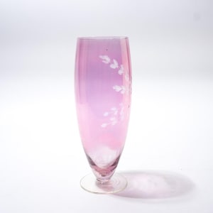 Vintage Cranberry Colored Glass Vase, Floral Etched