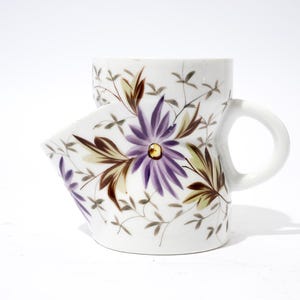 Antique Shaving Scuttle, Ceramic, Hand Painted, Flowers, Early 20th Century