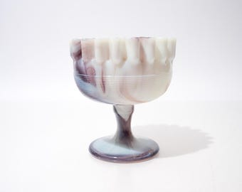 Vintage Purple Slag Glass Compote, Pedestal Bowl, Candy Dish