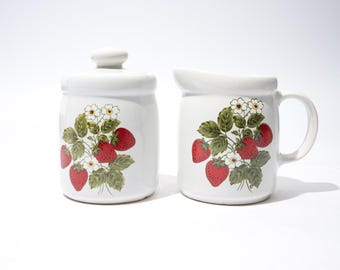 Vintage Erdbeercreme und Zucker, Keramik, McCoy
