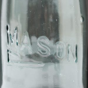 Antique Aqua Quart Mason Jar by Greenfield Fruit Jar & Bottle Works Co. with Shepard&#39;s Hook, 1902 - 1912