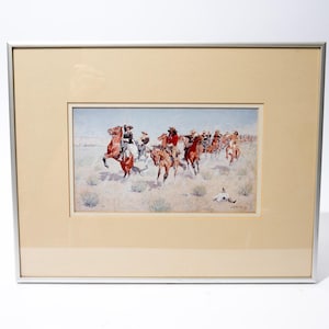 Halt-Dismount! by Frederick Remington Western Artist, Mass Produced Print in Frame, 1960s 1970s