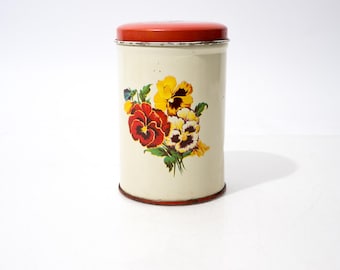 Vintage metalen bus met viooltjeskunst, bloemen, Parmeco, klein