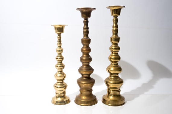 Vintage Brass Candlestick Holder, 15" or 18", Home Interiors Japan Retro 1960s