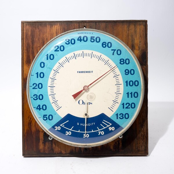 Vintage Orvis Outdoor Thermometer and Hygrometer Plastic Lens Front, Mid Century 1960s 1970s 1980s