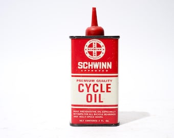 bidon vintage d'huile de cycle de qualité supérieure approuvé par Schwinn, entretien de vélos, milieu des années 1960