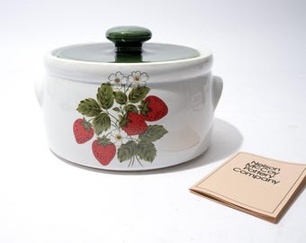 Vintage Erdbeerschale mit Deckel, McCoy, Strawberry Country