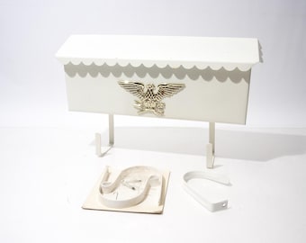 Vintage Metal Mail Box, Finished White with Gold Eagle