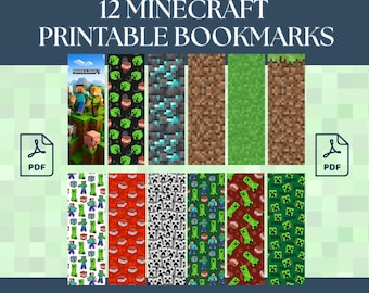 Minecraft-Inspired Printable Bookmarks – Set of 12 PDF Digital Downloads | Gamer Gifts | Party Favors | Kids Reading Fun