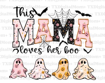 Cette maman aime ses seins PNG, maman Halloween brodé PNG, effrayant maman Png, fantôme d'Halloween Png, Png fantôme scintillant, maman avec nom d'enfant