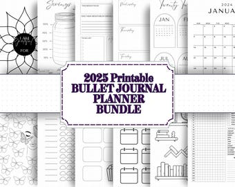 Bullet Journal imprimable 2025, modèle Bujo, Pages de Bullet Journal, suivi de l'humeur des habitudes quotidiennes, hebdomadaires et mensuelles, tracker imprimable, téléchargement PDF