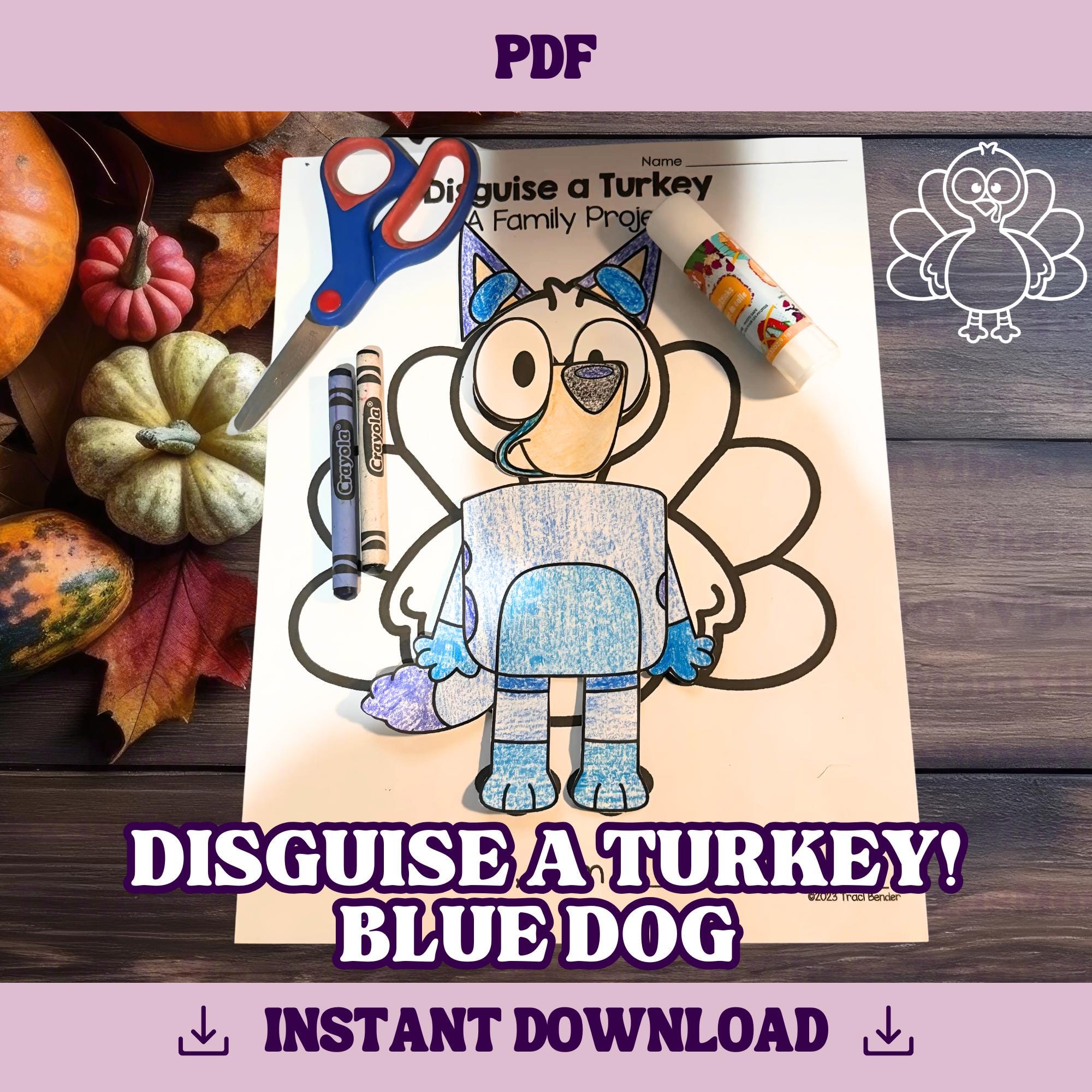 store product block Disguise a Turkey-Blue Dog Blank Template | Thanksgiving Craft Printable | PDF | blank | color in| Turkey project | Turkey decor poster