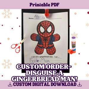 Disguise a Gingerbread Man-Spiderman Template | Christmas Craft Printable | PDF | cut out | Winter project | Spidey Gingerbread