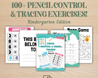 Preschool Pre-K + Kindergarten Learning Bundle | +100 Pages | Printable Activity Worksheets | Coloring | Dot To Dot | Tracing | Alphabet