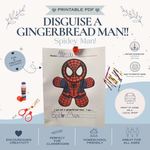 Disguise a Gingerbread Man-Spiderman Template | Christmas Craft Printable | PDF | cut out | Winter project | Spidey Gingerbread