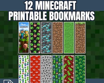 Von Minecraft inspirierte Lesezeichen - Set mit 12 PDF-Dateien | Gamer Geschenke | Gastgeschenke | Kinder Lesespaß