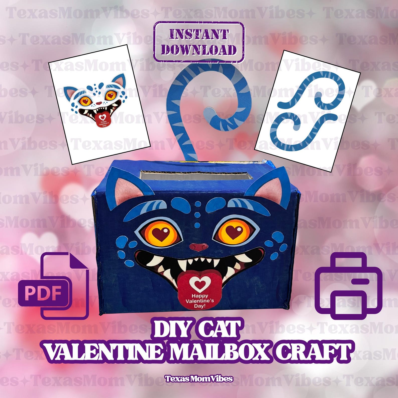 Printable Valentine Cat Mailbox Craft Kit | DIY Kids Valentine’s Day ...