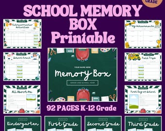 Printable School Memory Box for Kids | K-12 School Memories Journal PDF | Back to School Keepsake Binder | Personalized School Memory Book