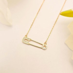 Silver CZ Safety Pin Necklace