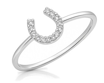 Anillo de herradura de plata de ley 925, delicado pavé, minimalista, apilable, ideal como regalo para dama de honor, joyería de capas para uso diario.