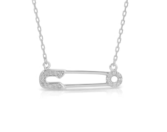Silber CZ Sicherheitsnadel Halskette