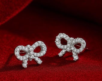 Zierliche Schleifen Ohrstecker - Trendige Ohrringe für Damen - Kleine Ohrstecker für Mädchen - Sterling Silber Band Ohrringe - 925 Sterling Silber