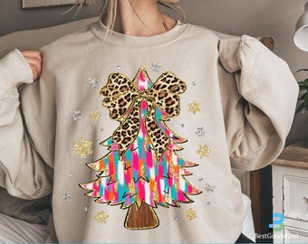 Colorful Coquette Glitter Christmas Tree PNG, Girly Christmas Tree Design, Christmas Coquette Bow Dalmantian Dots Png, Kidsds brushstroke 8